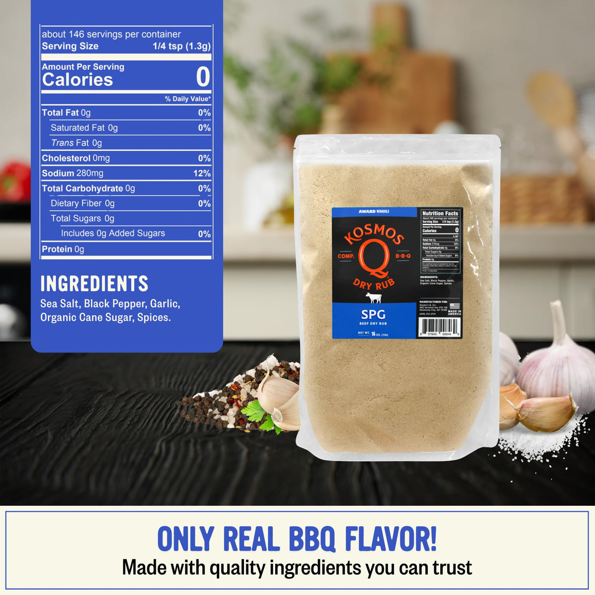 Kosmos Q SPG seasoning on brisket demonstrates easy rub for a savory bark