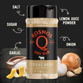 Kosmos Q Texas Beef Dry Rub shaker top ready for seasoning