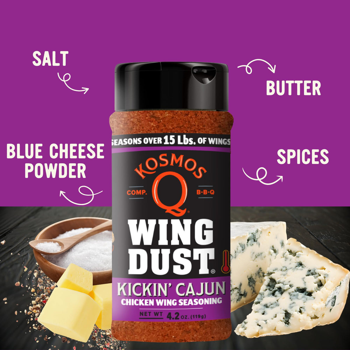 Kosmos Q Kickin’ Cajun Wing Dust sprinkle adds zesty heat to popcorn