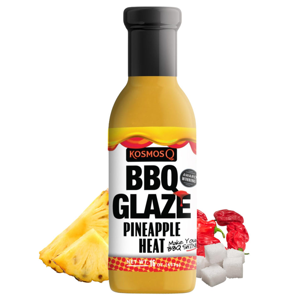 Kosmos Q Pineapple Heat glaze bottle front, ready for summer BBQs and grilling sessions