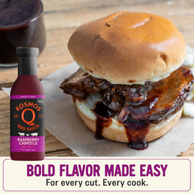 Kosmos Q Raspberry Chipotle BBQ brisket finish adds glaze and aroma.
