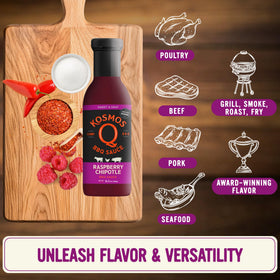 Kosmos Q Raspberry Chipotle BBQ chicken wings with this sauce deliver tangy-sweet bite.