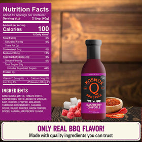 Kosmos Q Raspberry Chipotle BBQ on pork ribs contributes sweet-heat glaze and deep color.