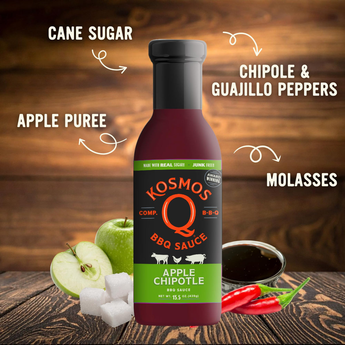 Kosmos Q Sweet Apple Chipotle BBQ Sauce apple glaze on wings.