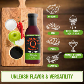 Kosmos Q Sweet Apple Chipotle BBQ Sauce used as pork marinade.