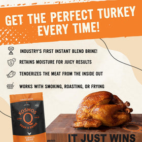 Kosmos Q Turkey Brine Soak air-dry before cooking for a crisp exterior.
