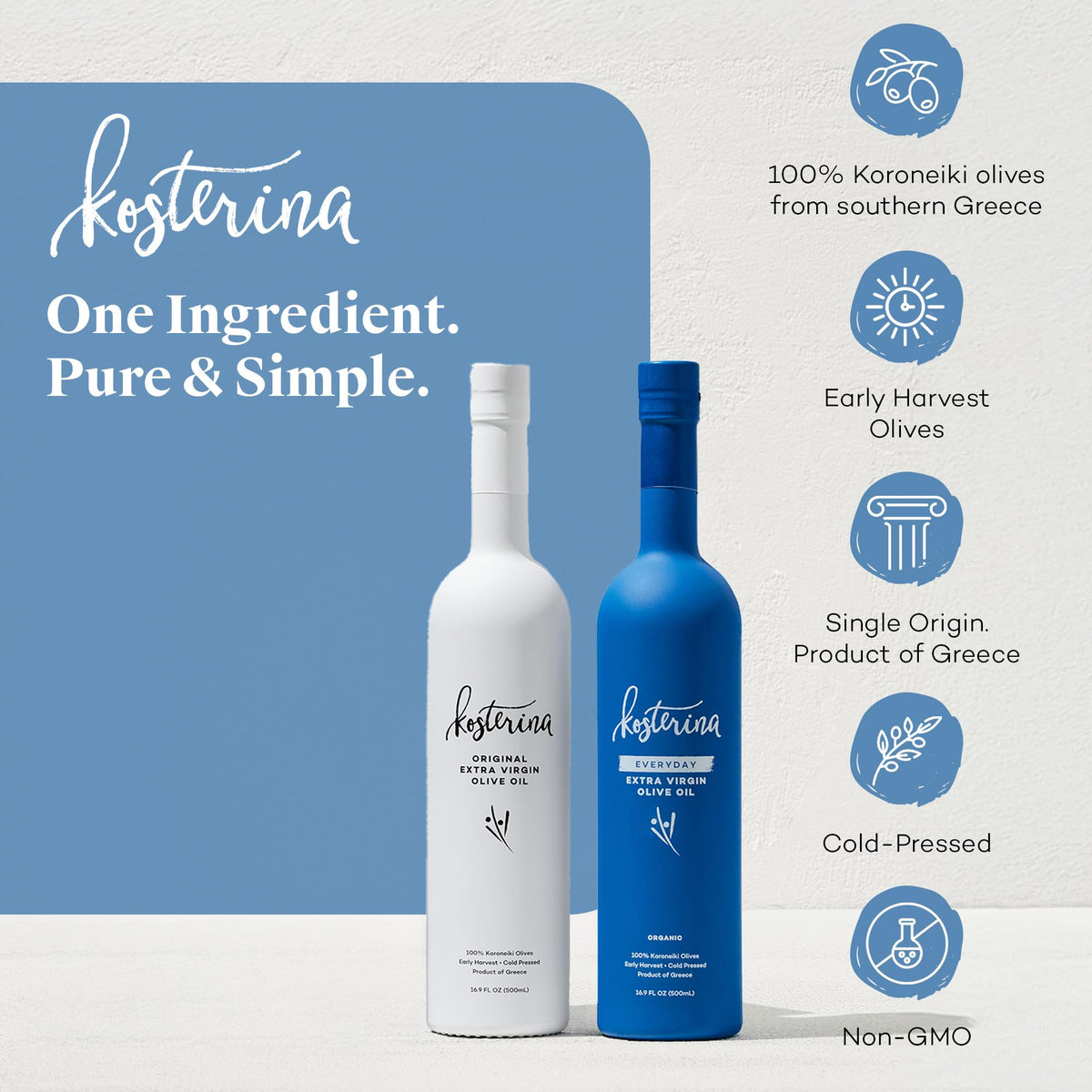 Kosterina Everyday Organic EVOO bottle suited for versatile cooking