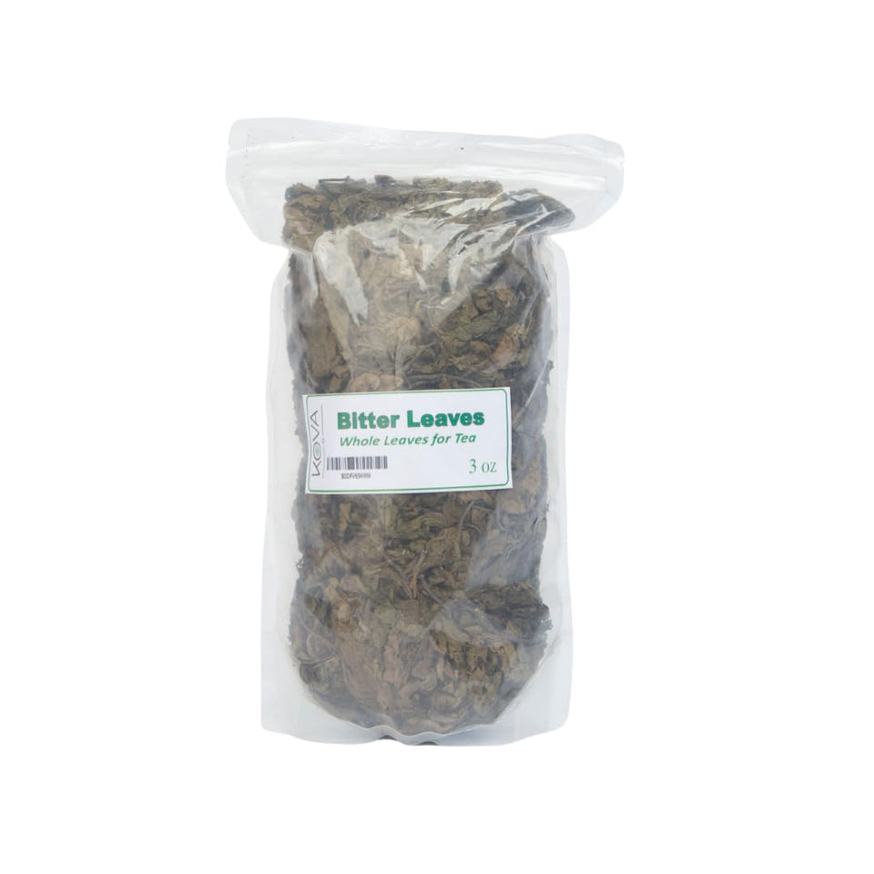 Kovafood whole bitter leaves pack ready for tea and traditional cooking.