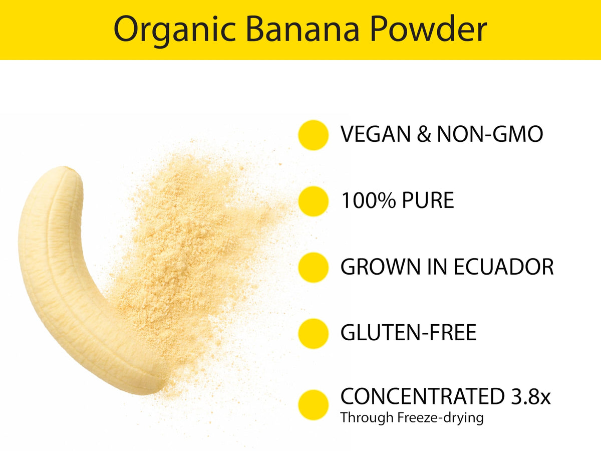 KOYAH Banana Powder ingredient label highlights pure, additive-free fruit