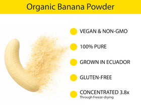 KOYAH Banana Powder ingredient label highlights pure, additive-free fruit