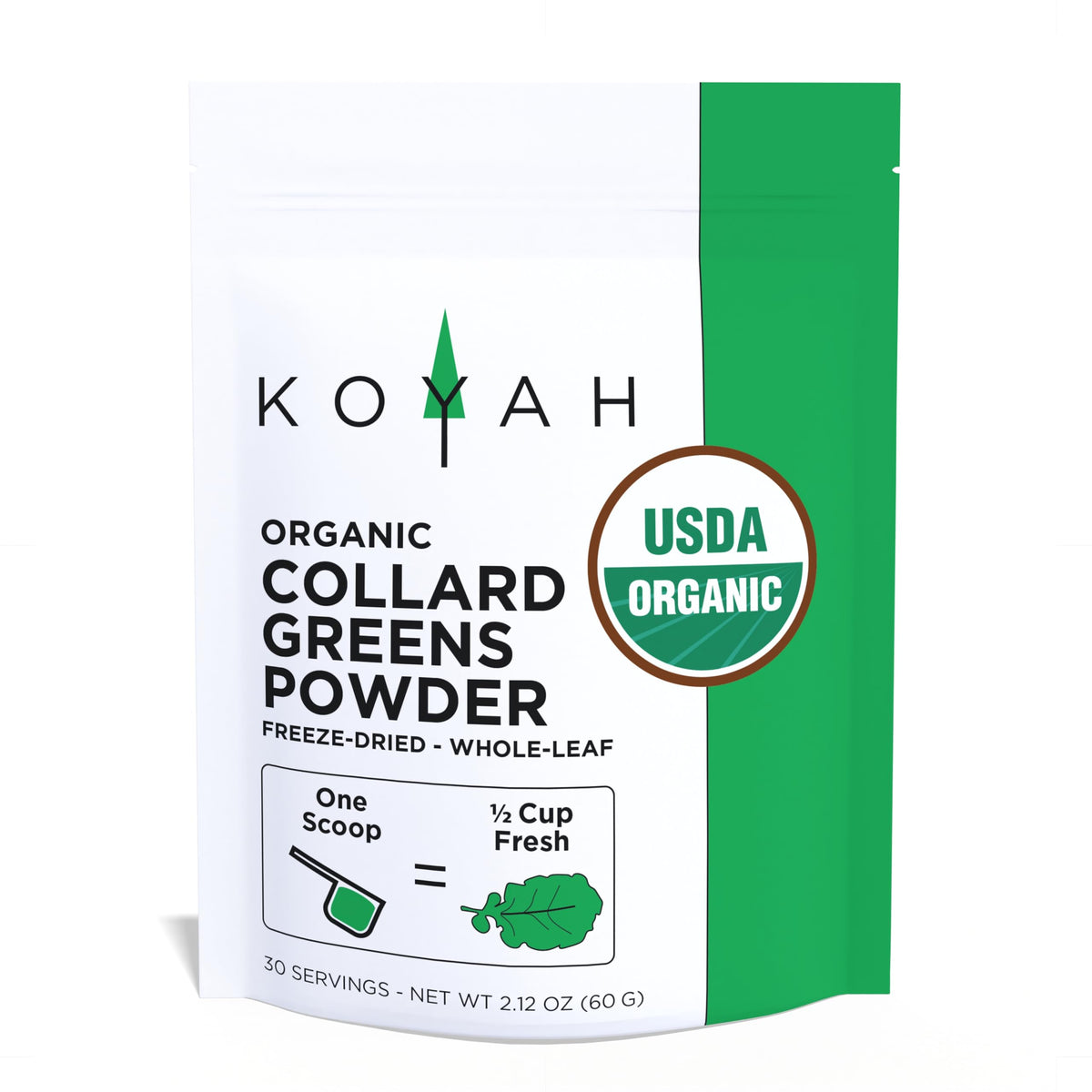 KOYAH collard greens powder pouch, organic whole-leaf, convenient daily greens boost