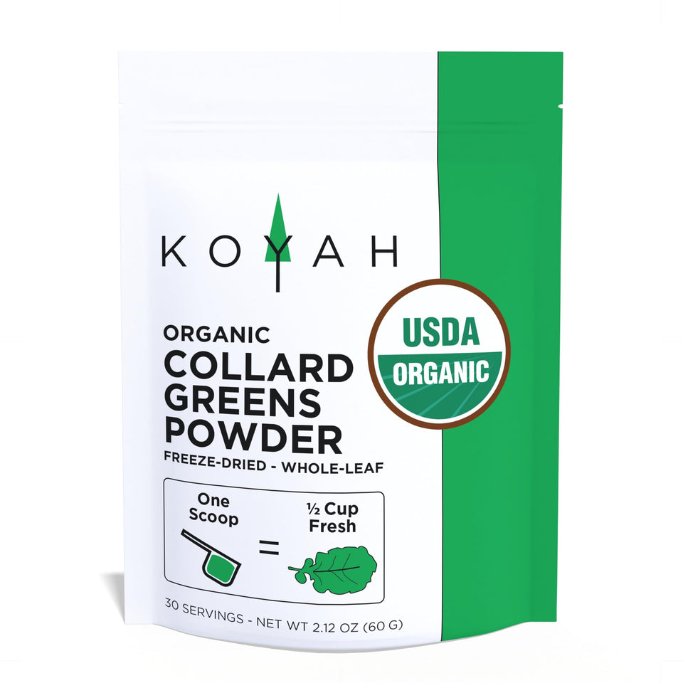 KOYAH collard greens powder pouch, organic whole-leaf, convenient daily greens boost