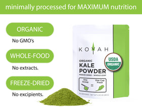 Close-up of freeze-dried kale powder texture from KOYAH