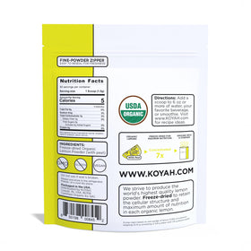 KOYAH Freeze-Dried Lemon Powder bottle demonstrates long shelf life and convenience.