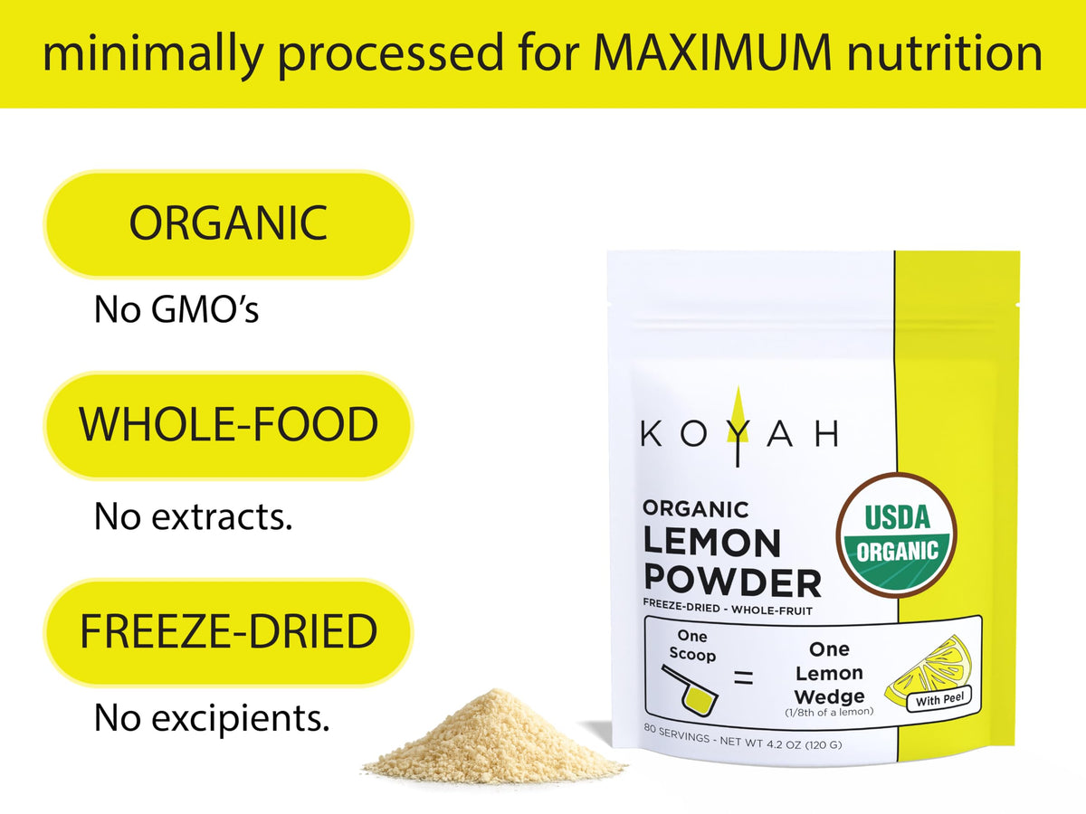 KOYAH Lemon Powder in bulk packaging for easy measurement in cooking.