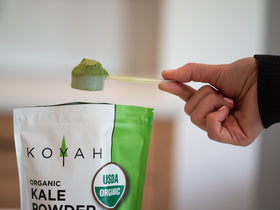 Ingredients list highlights organic freeze-dried kale powder only