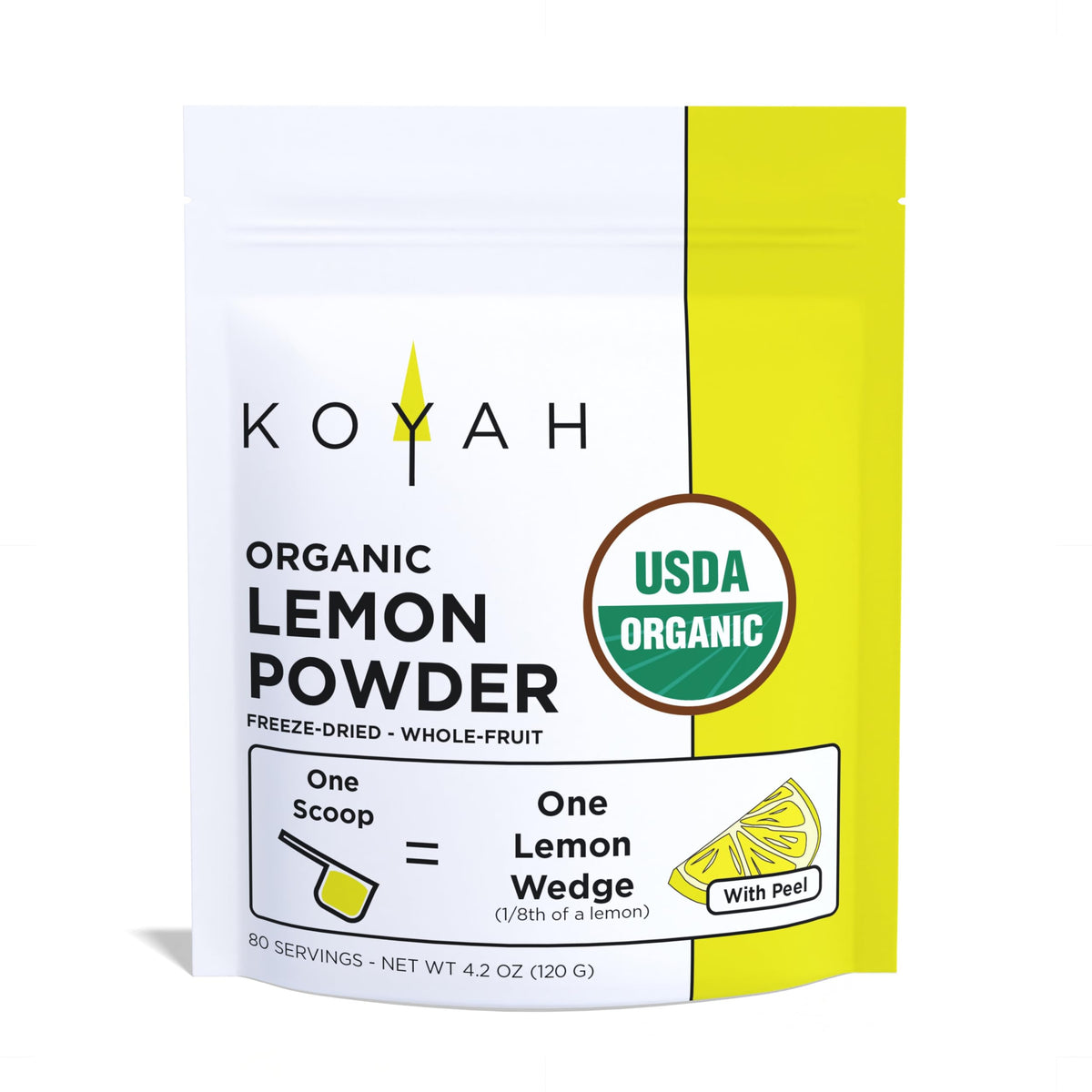 KOYAH Organic Lemon Powder with Peel adds bright citrus flavor to recipes.