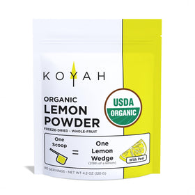 KOYAH Organic Lemon Powder with Peel adds bright citrus flavor to recipes.