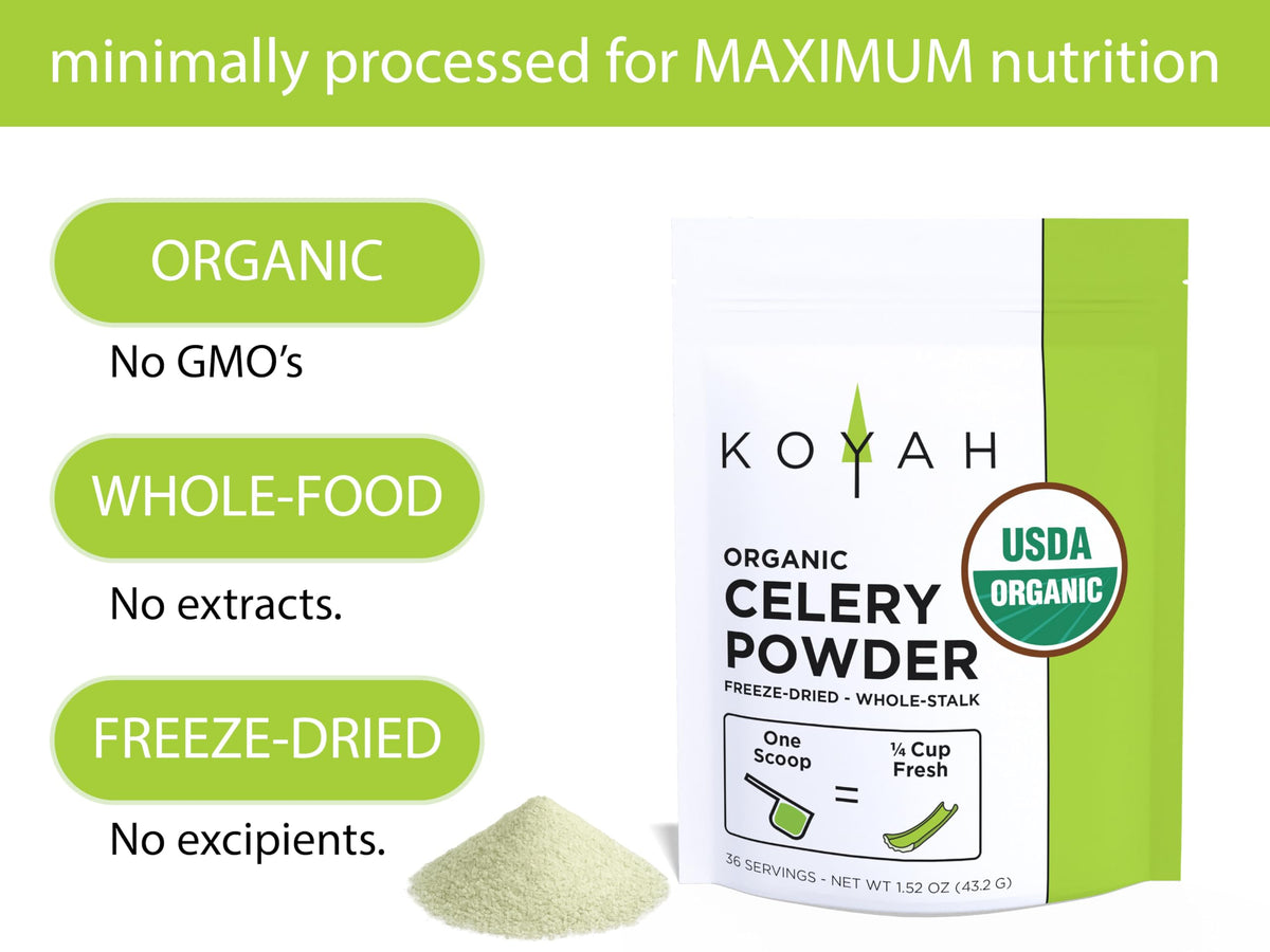 KOYAH Celery Powder pour captures smooth, versatile powder for smoothies and sauces