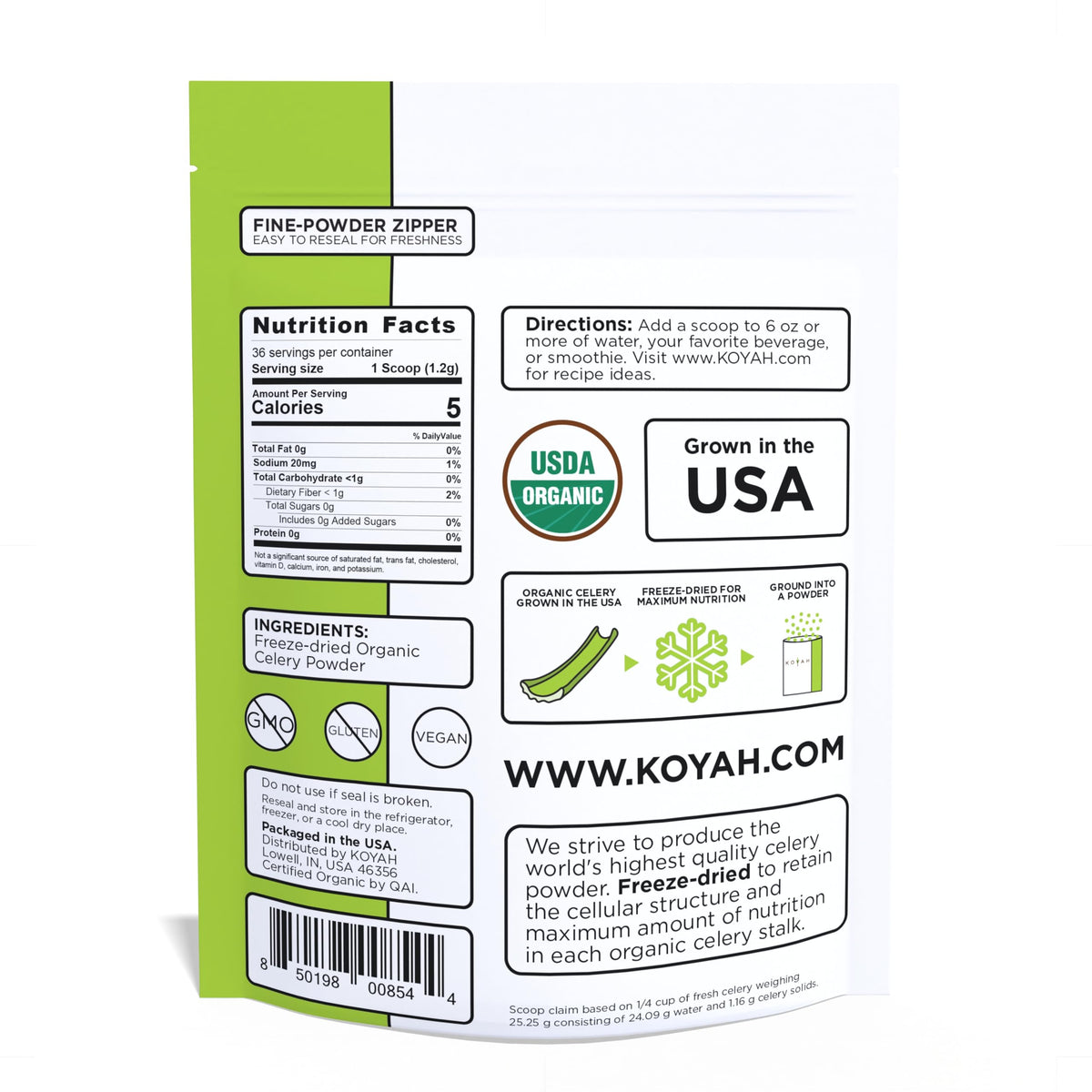 KOYAH Celery Powder scoop highlights easy portion control for seasoning