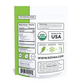 Bright green KOYAH kale powder signals freshness and whole-leaf quality