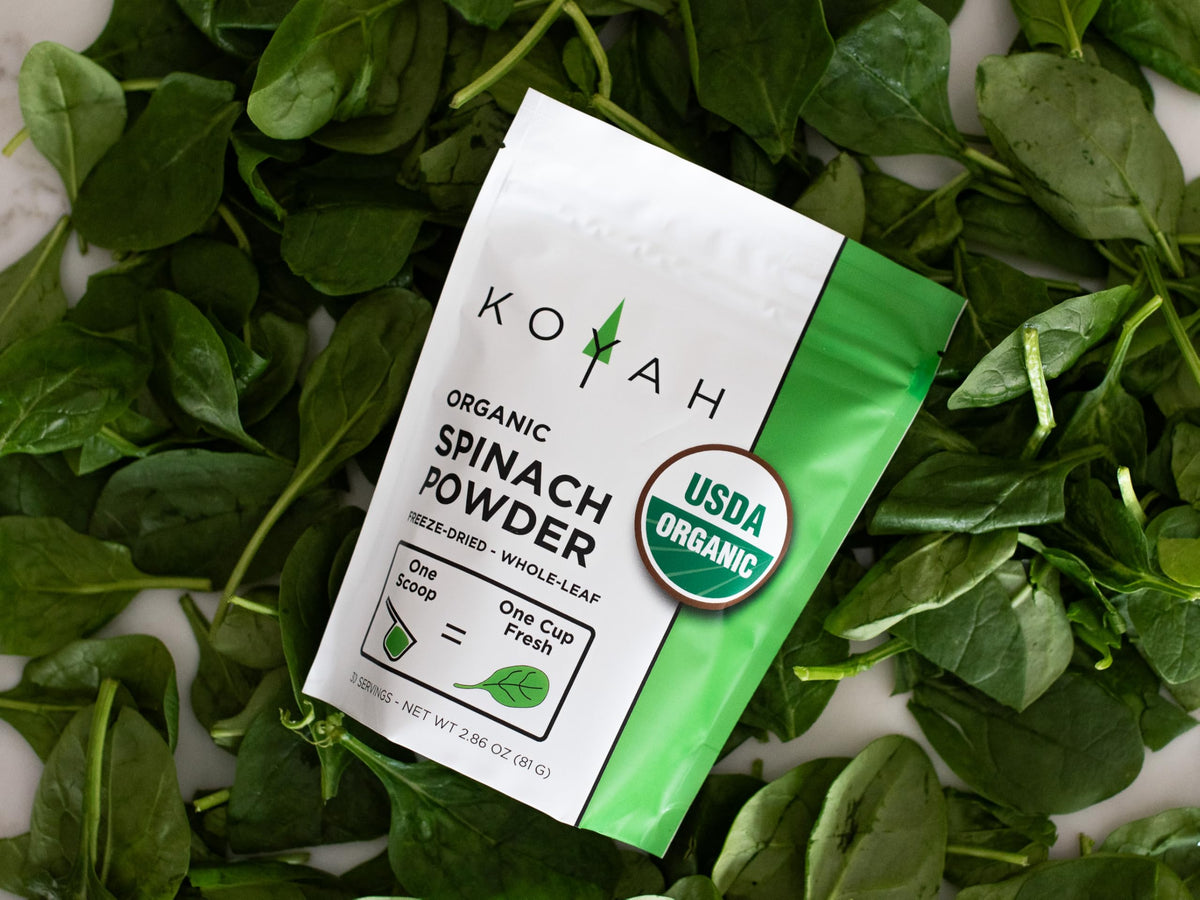 KOYAH Spinach Powder package detail with single-ingredient label.