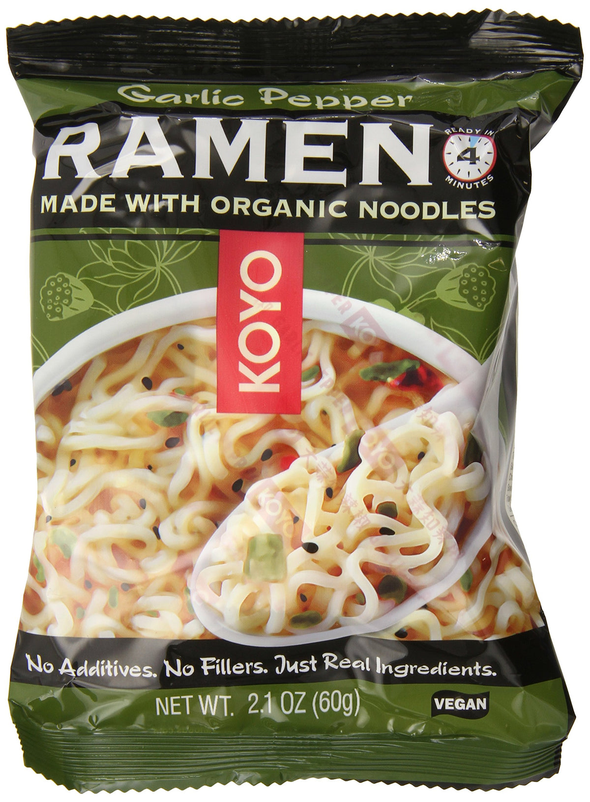 Koyo Ramen Garlic Pepper pack highlighting pure natural ingredients for a quick, flavorful meal
