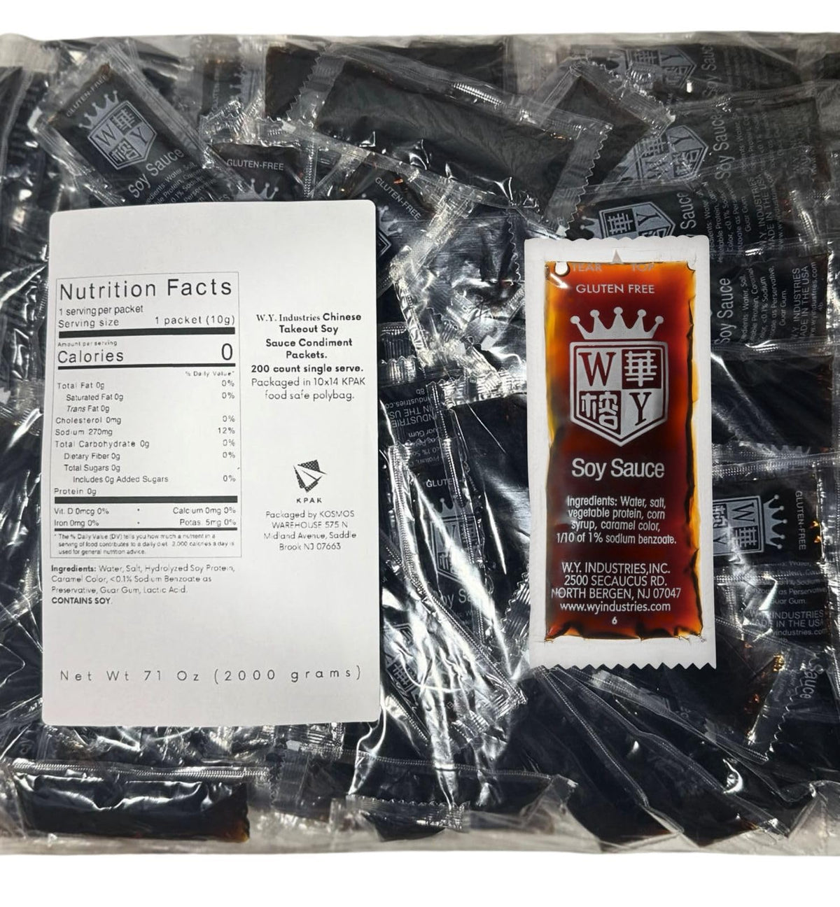 Bulk takeout soy sauce packets ideal for catering events and parties.
