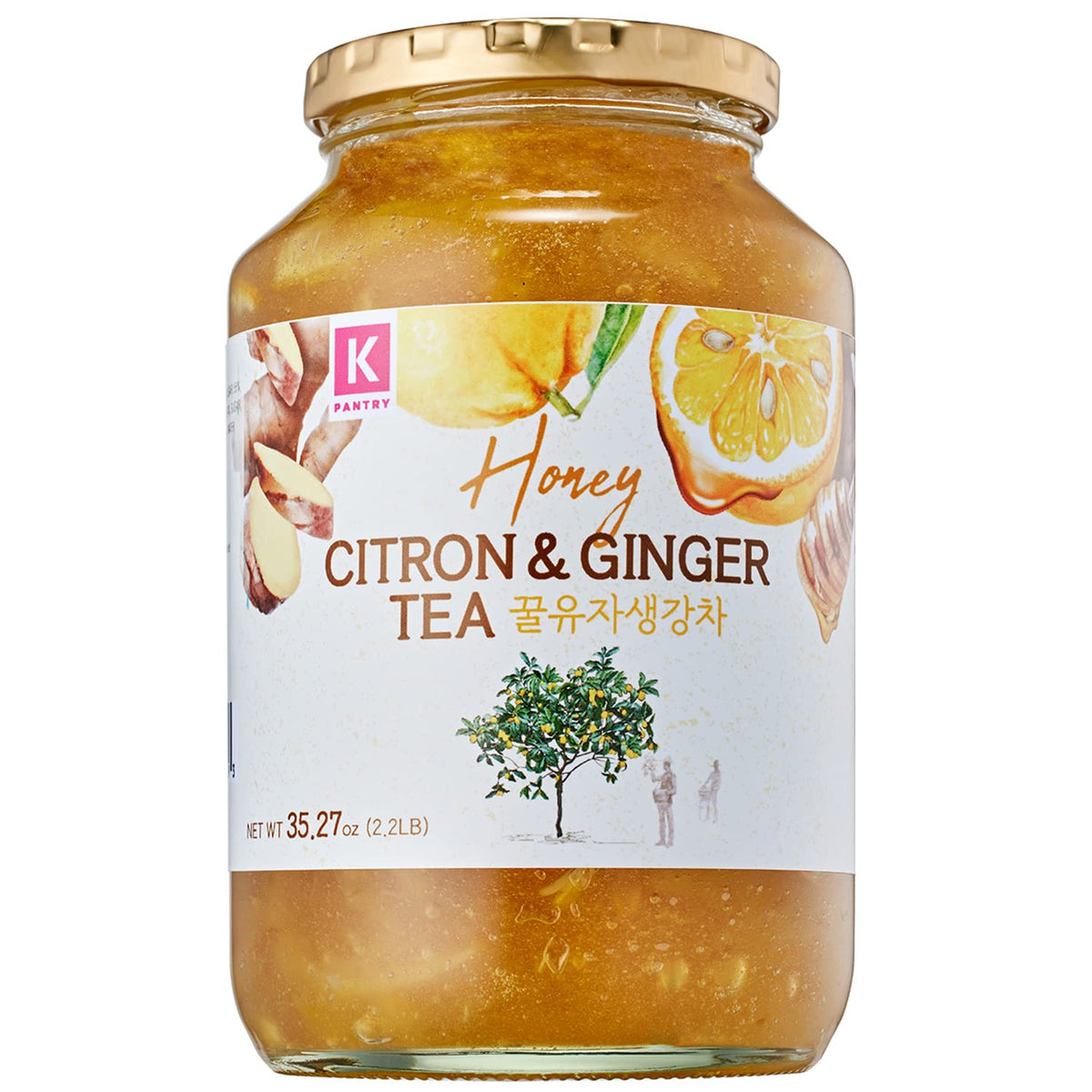 KPANTRY Korean Yuja Tea jar close-up with citrus slices and ginger for rich aroma