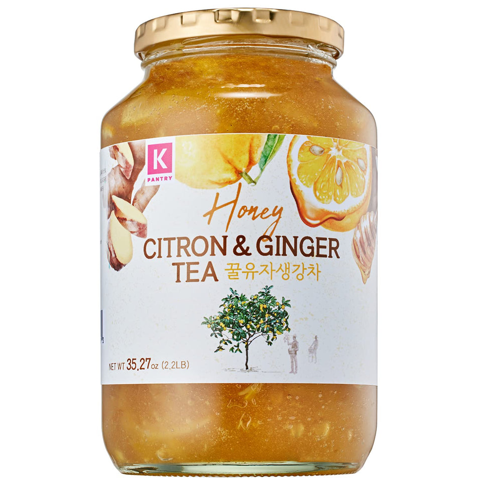 KPANTRY Korean Yuja Tea jar close-up with citrus slices and ginger for rich aroma