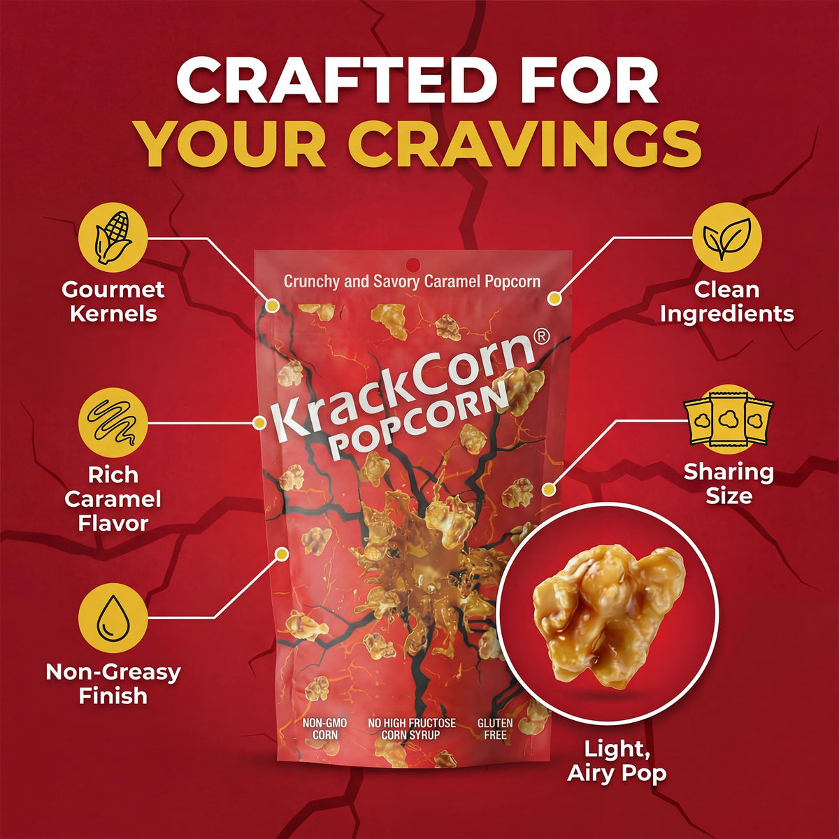 KrackCorn crunchy popcorn snack without greasiness