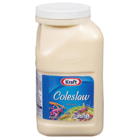 Good Seasons Kraft Coleslaw Dressing bottle pouring over fresh coleslaw for tangy creaminess.