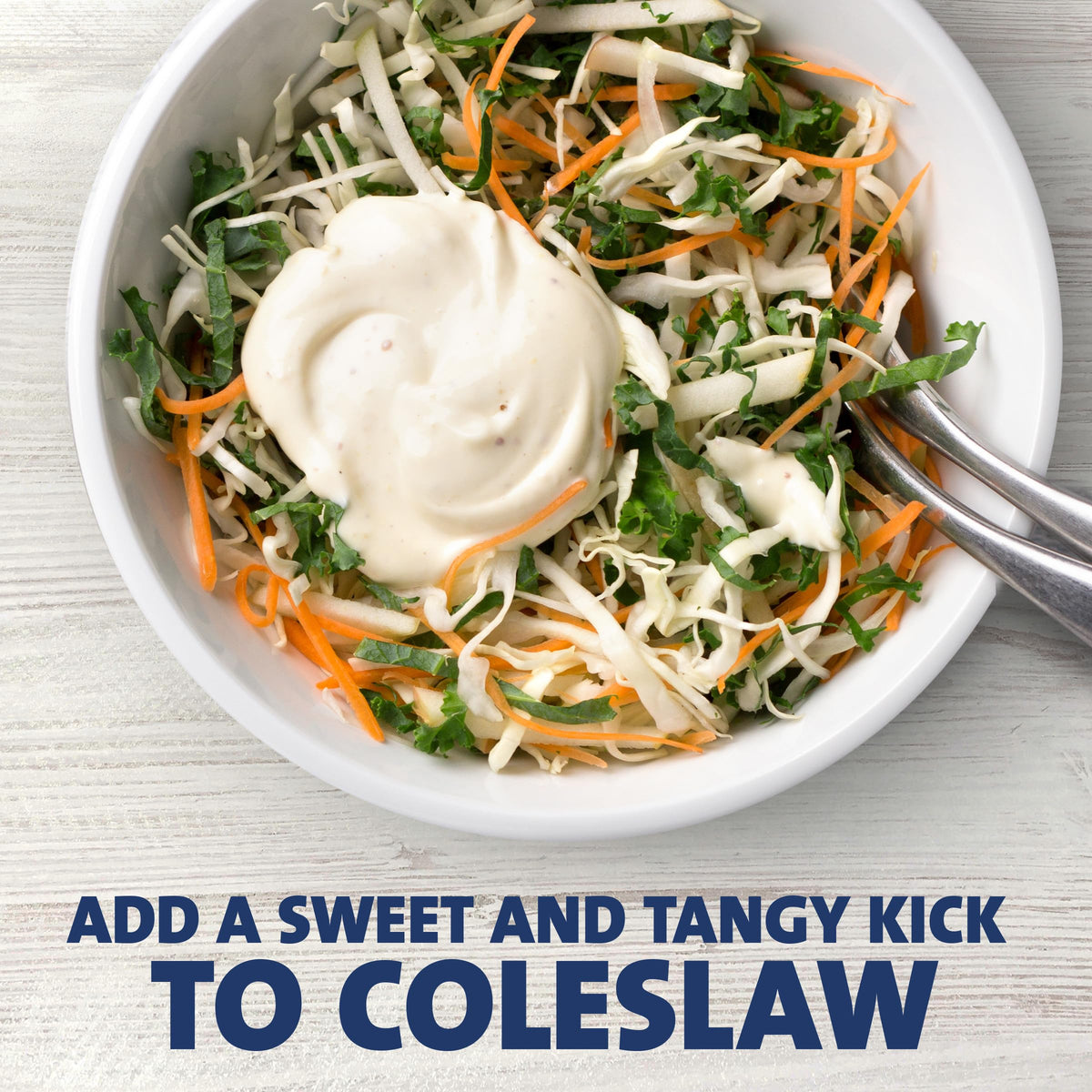 Good Seasons Kraft Coleslaw Dressing pouring detail shows creamy texture ideal for slaws.