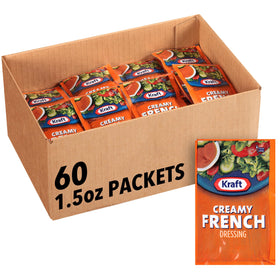 Kraft Creamy French Dressing packet front view for consistent portions in fast-service.