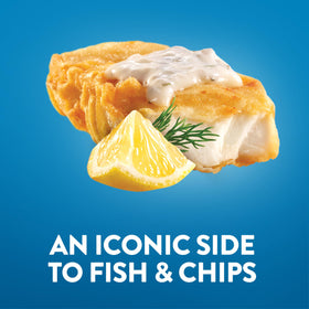 Kraft Creamy Tartar Sauce packet with fish and chips pairing.