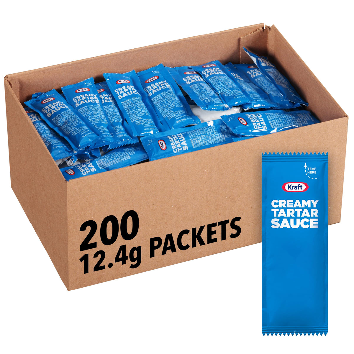 Kraft Creamy Tartar Sauce packet pour for seafood dipping.