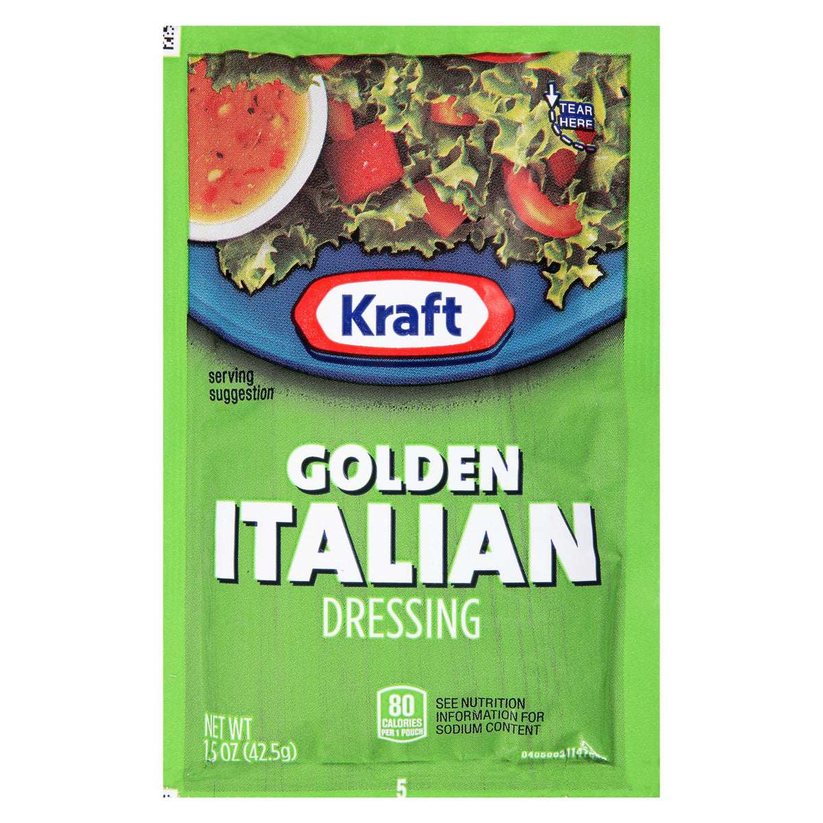 Kraft Golden Italian dressing packet close-up for convenient single servings