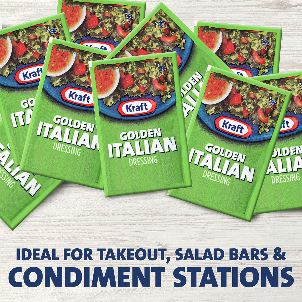 Restaurant or takeout service uses Kraft Golden Italian dressing packets