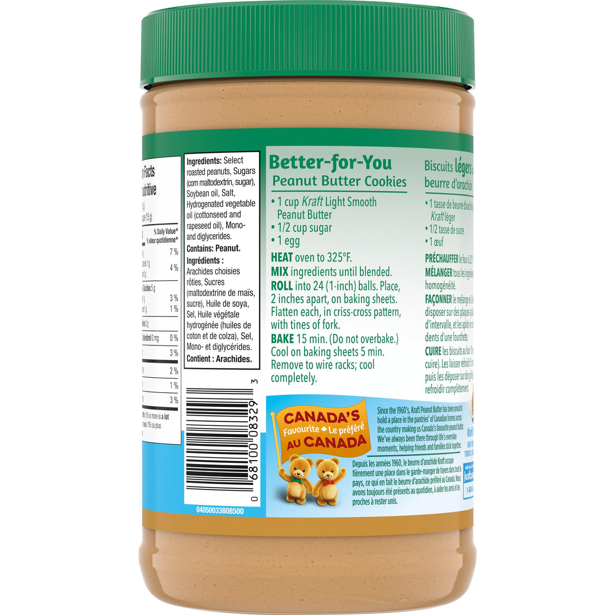 KRAFT Light Smooth Peanut Butter ingredients closeup, high-quality peanuts featured.