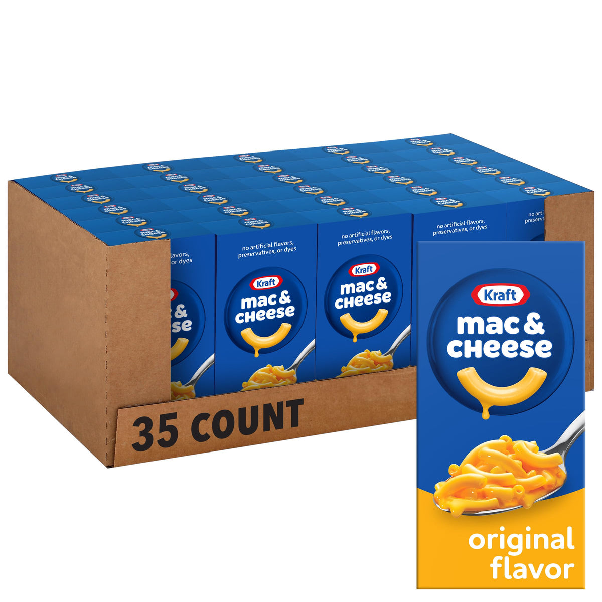 Kraft Mac and Cheese Original box front for quick family dinners