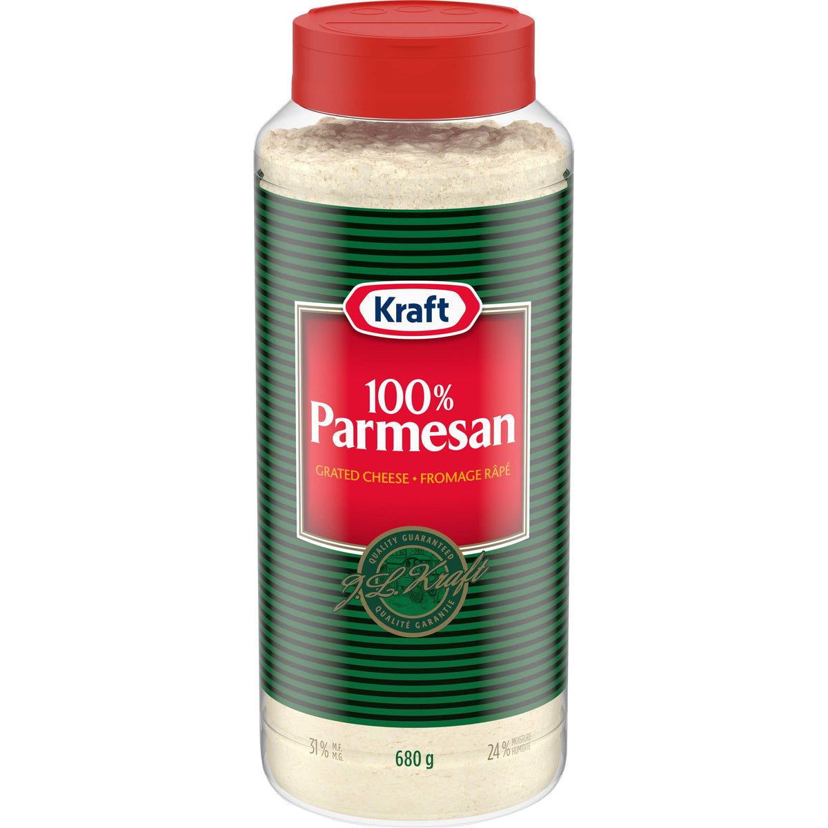 Kraft 100% Parmesan grated 680g packaging, a convenient pantry staple for quick weeknight meals.