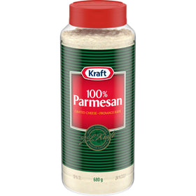 Kraft 100% Parmesan grated 680g packaging, a convenient pantry staple for quick weeknight meals.