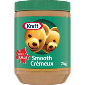 Kraft Peanut Butter Smooth 2 kg jar close-up, creamy texture for easy spreading.