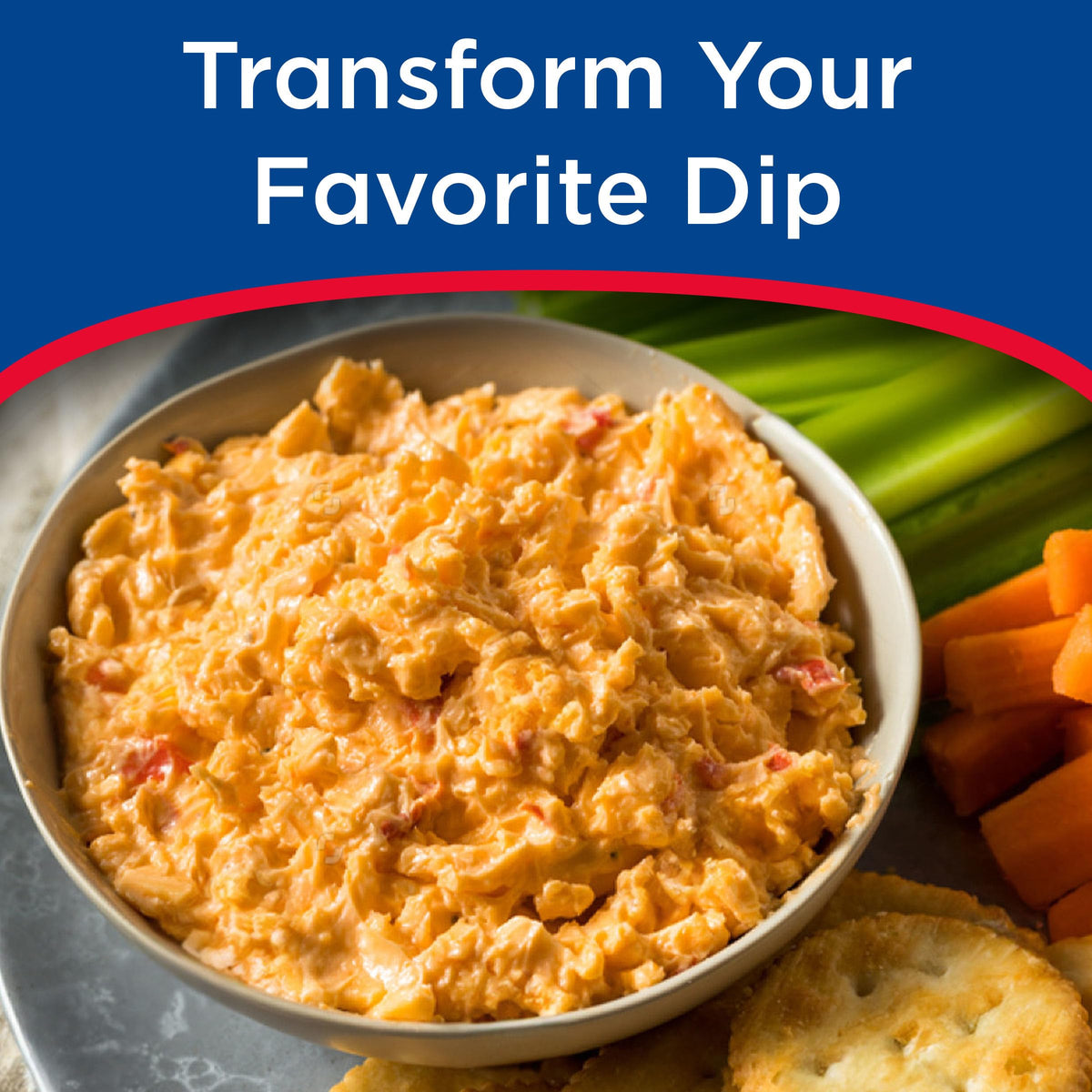 Kraft Pimento Spread on crackers ready to serve.