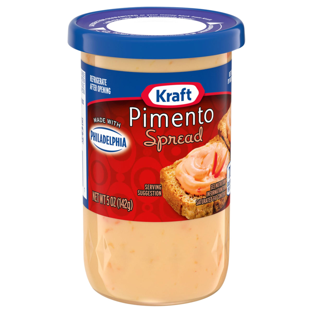 Refrigerated Kraft Pimento Spread jar ready for later use.
