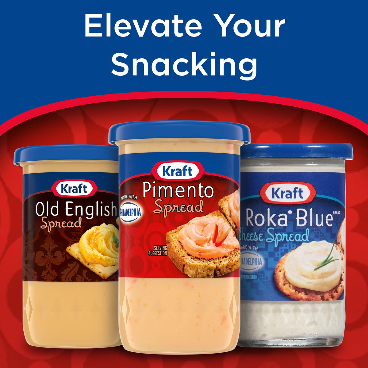 Kraft Pimento Spread on a toasted bread slice for a savory bite.