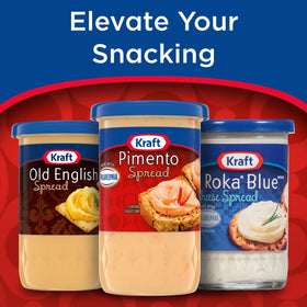 Kraft Pimento Spread on a toasted bread slice for a savory bite.