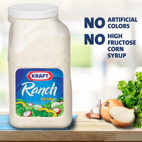 Kraft Ranch Dressing closeup reveals thick, rich cream ideal for salads.