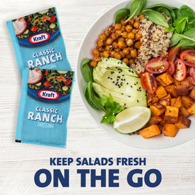 Close-up of Kraft Ranch dressing packet showing thick texture