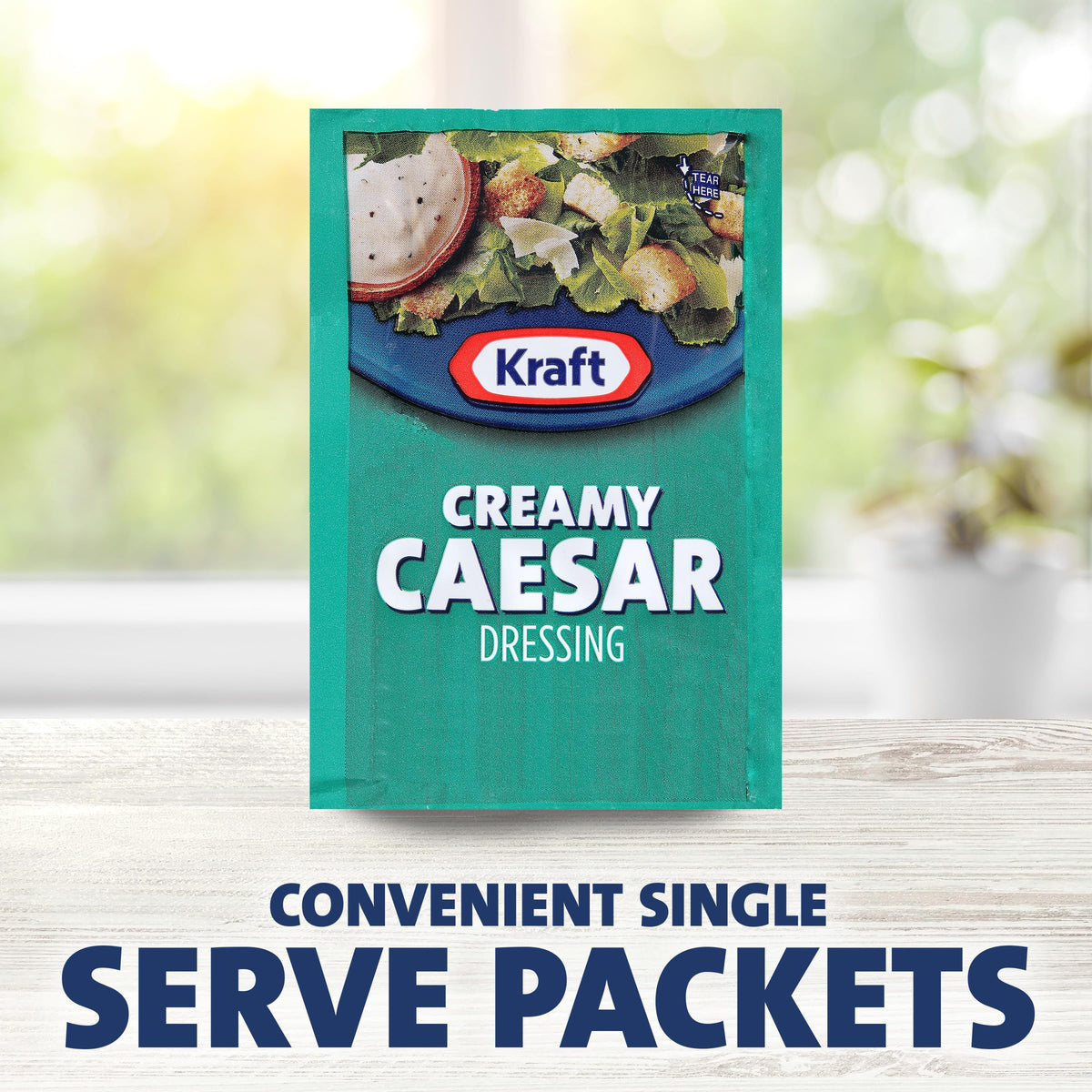 Kraft Signature Creamy Caesar dressing portable packaging on the go.